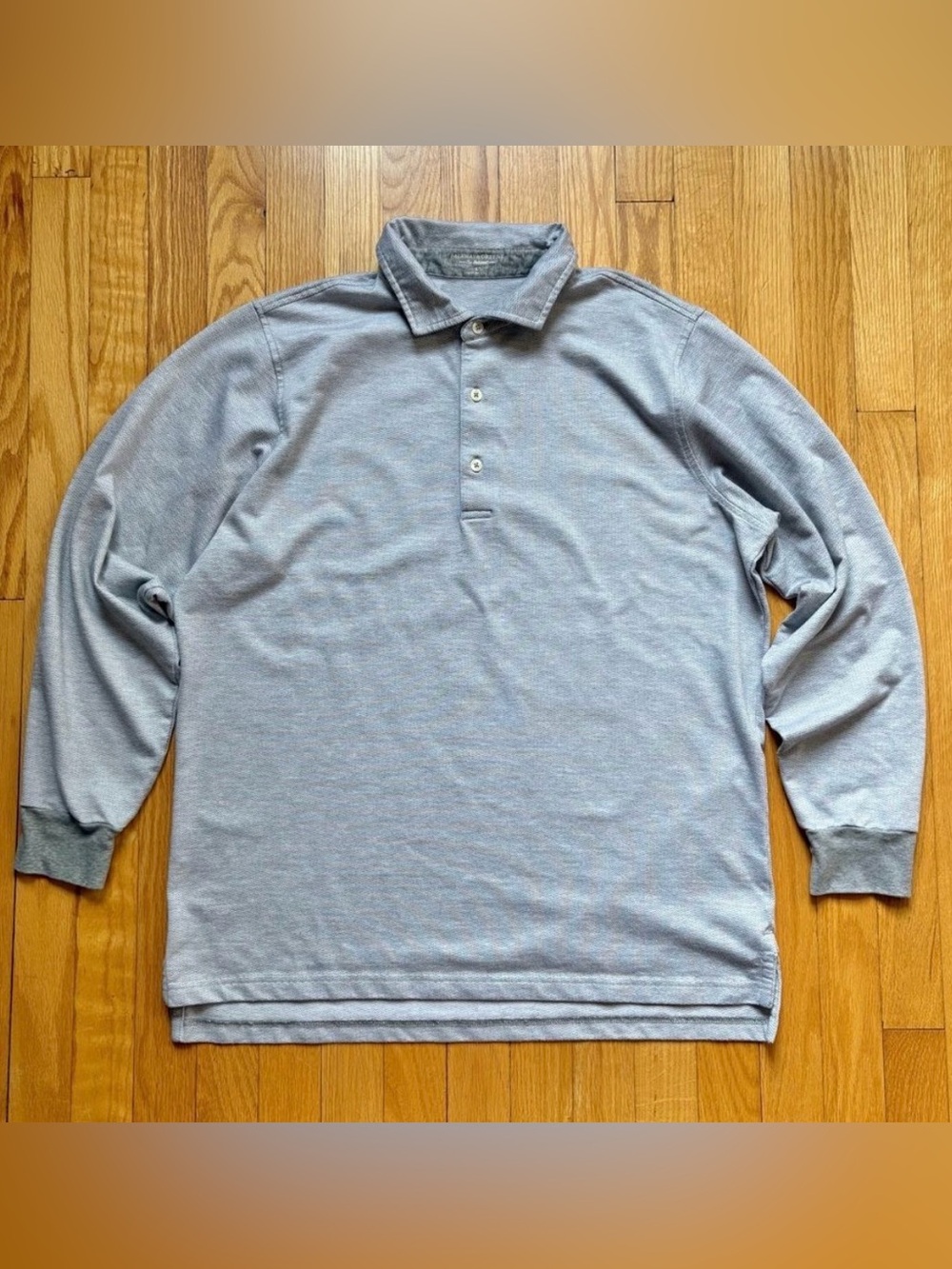 Fairway & Greene Men’s Long Sleeve Polo Shirt “The Natural” Large Gray White